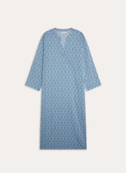 ROBE LONGUE EN COTON IMPRIMÉ INDIEN BLEU