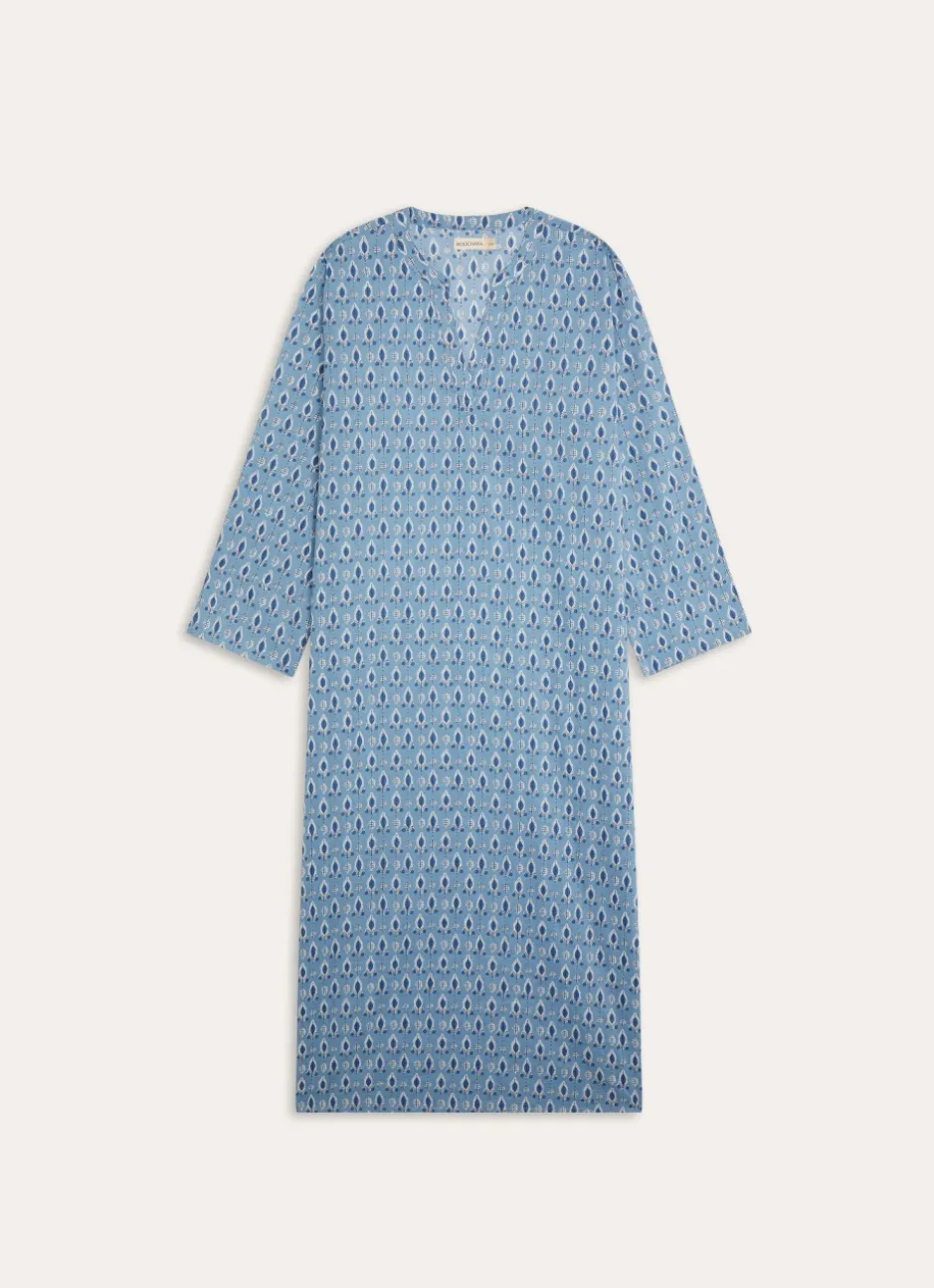 ROBE LONGUE EN COTON IMPRIMÉ INDIEN BLEU