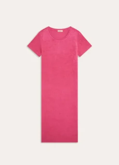ROBE LONGUE MANCHES COURTES EN MATIÈRE ÉPONGE FUSCHIA