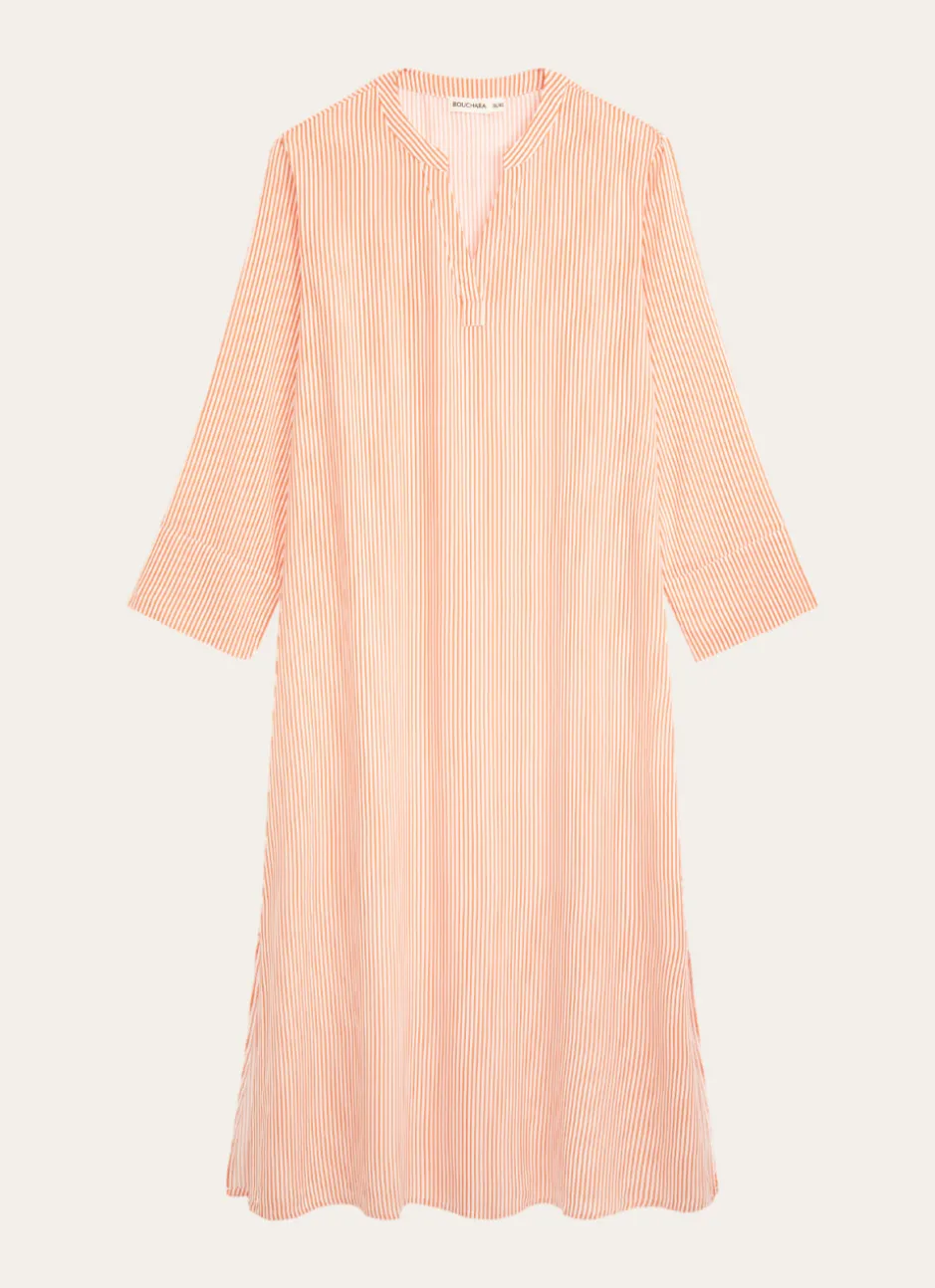 ROBE LONGUE RAYURE ÉCRU/ORANGE