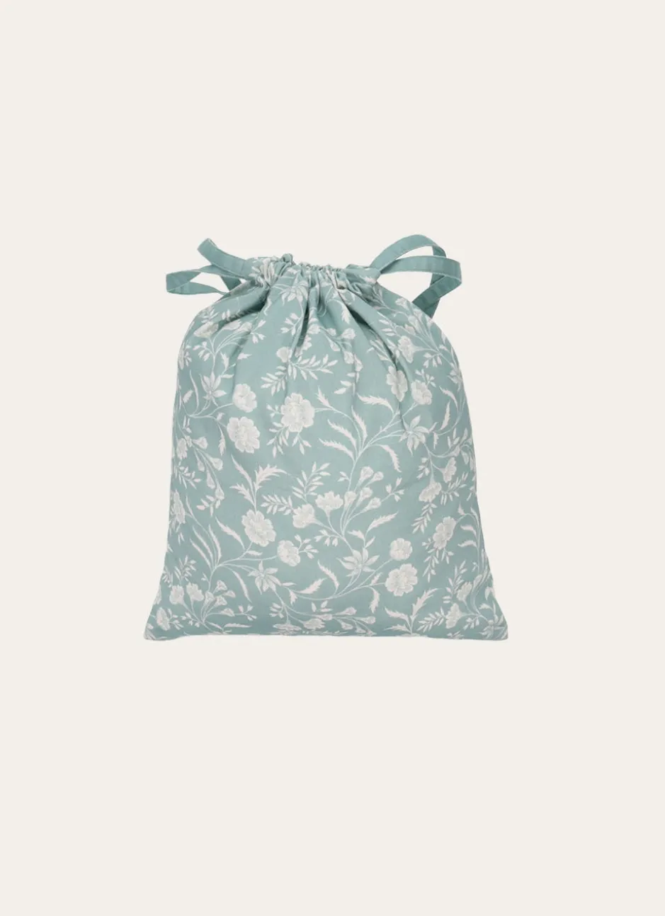 SAC À LINGE EN COTON MOTIF FLEURS BLEU CLAIR