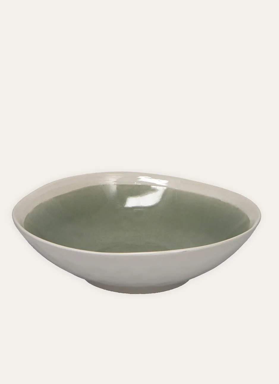 SALADIER EN GRÈS RÉACTIF VERT DE GRIS