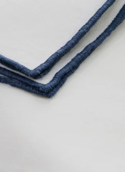 SERVIETTE DE TABLE EN COTON ET LIN BOURDON COLORÉ LAIT/BLEU