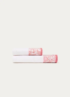 SERVIETTE DE TOILETTE EN JACQUARD MOTIF FLORAL ÉCRU/ROSE