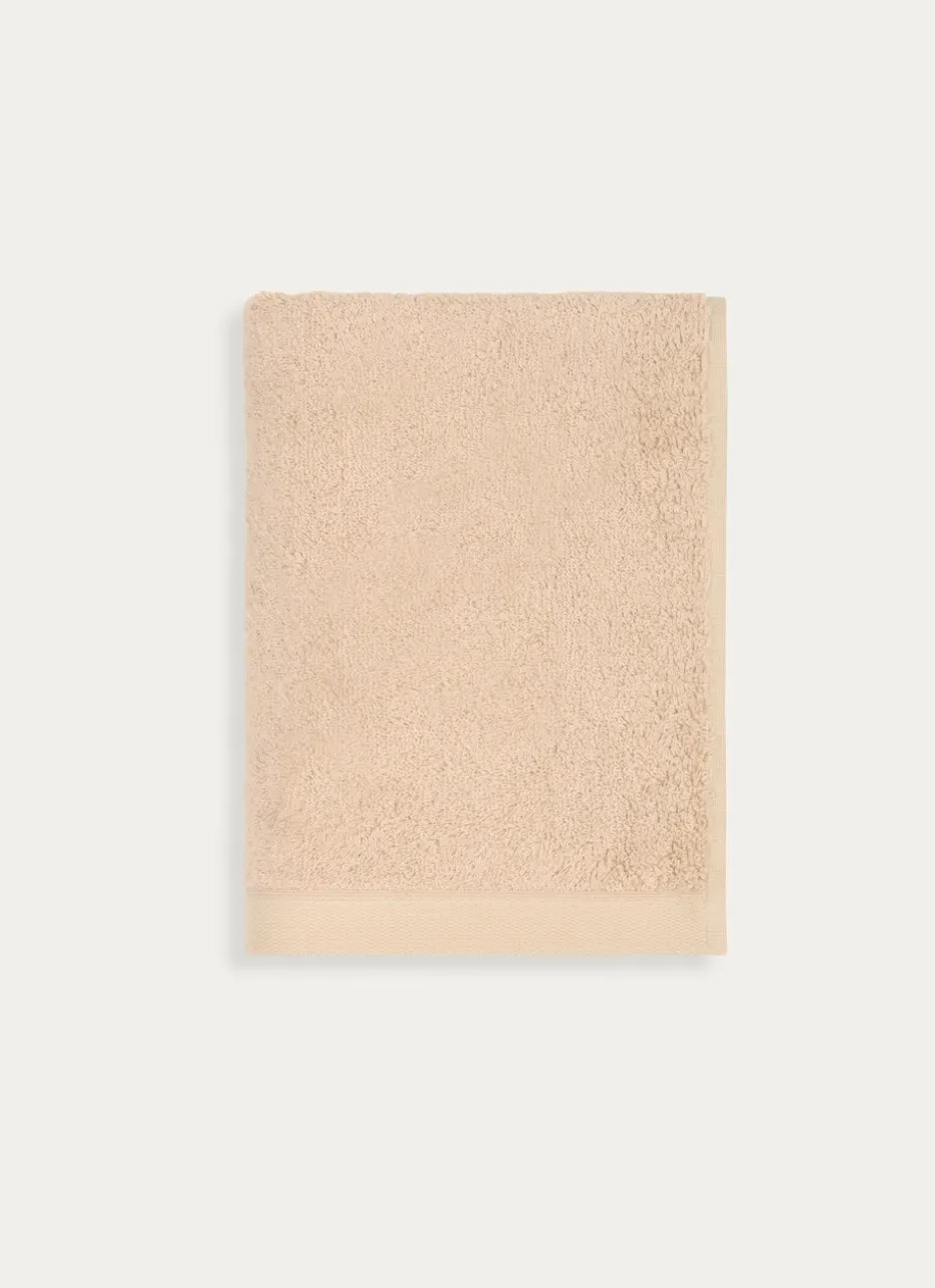 SERVIETTE DE TOILETTE EN COTON ET SOIE AGNES BEIGE FONCE