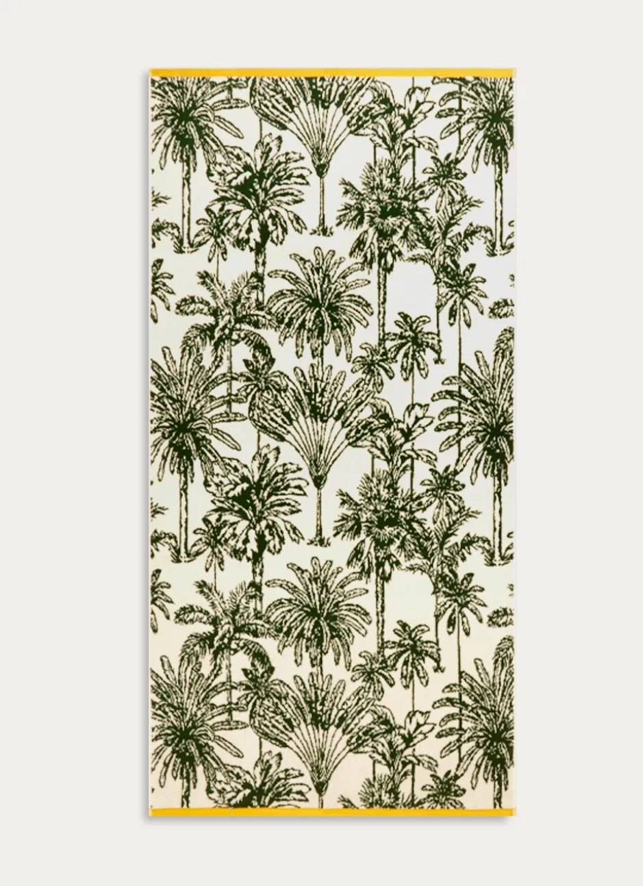 SERVIETTE DE TOILETTE JACQUARD MOTIFS PALMIERS ÉCRU / VERT