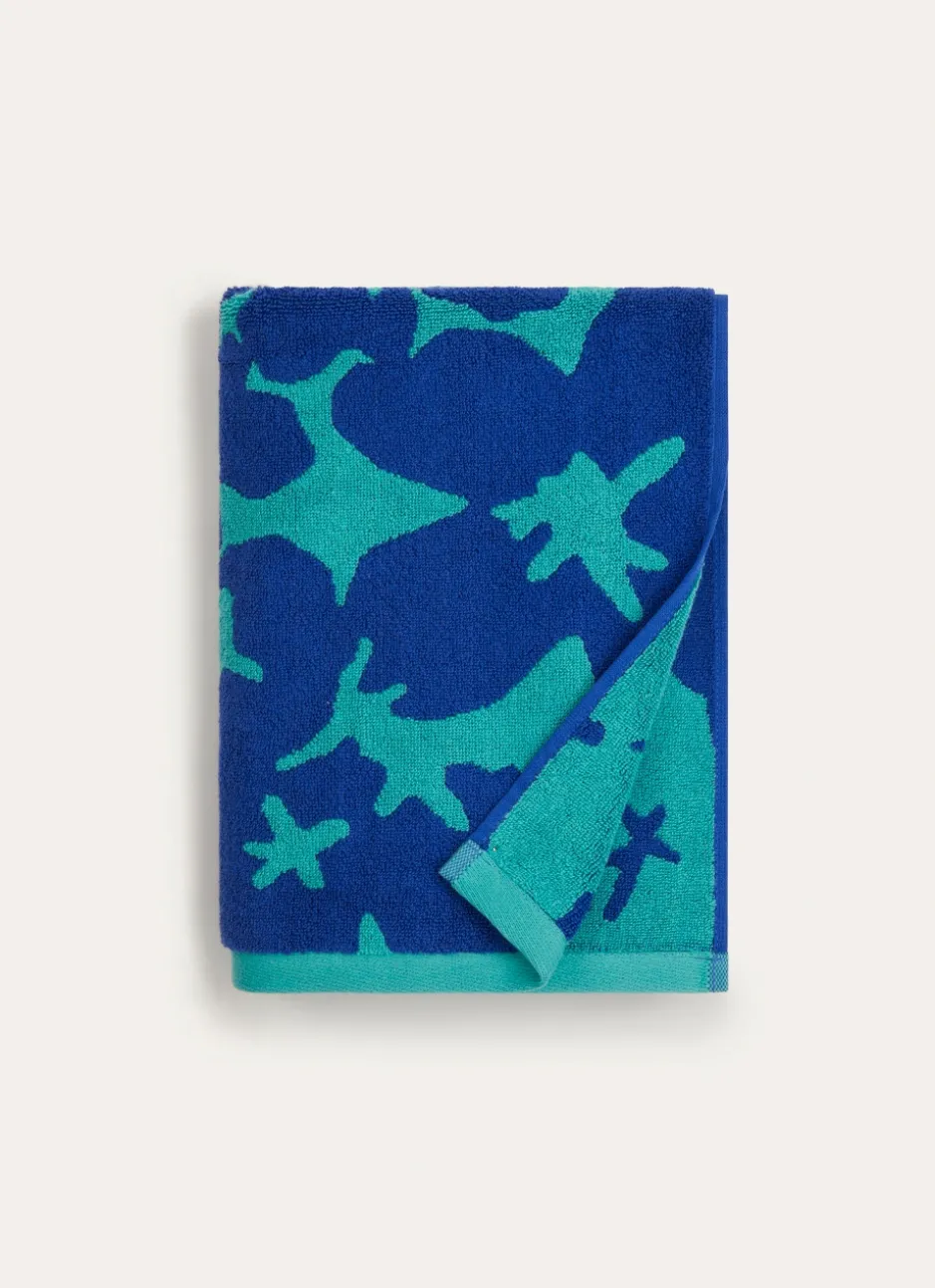 SERVIETTE DE TOILETTE JACQUARD BICOLORE FLEURIE BLEU/VERT