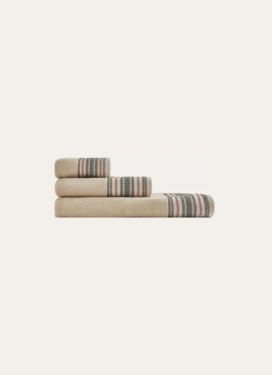 SERVIETTE DE TOILETTE UNIE AVEC LITEAU RAYÉ BEIGE