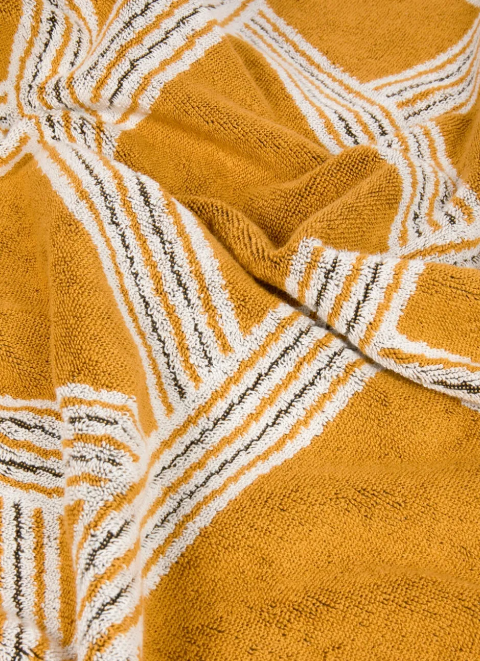 SERVIETTE INVITÉ JACQUARD MOTIFS GÉOMÉTRIQUES JAUNE OCRE