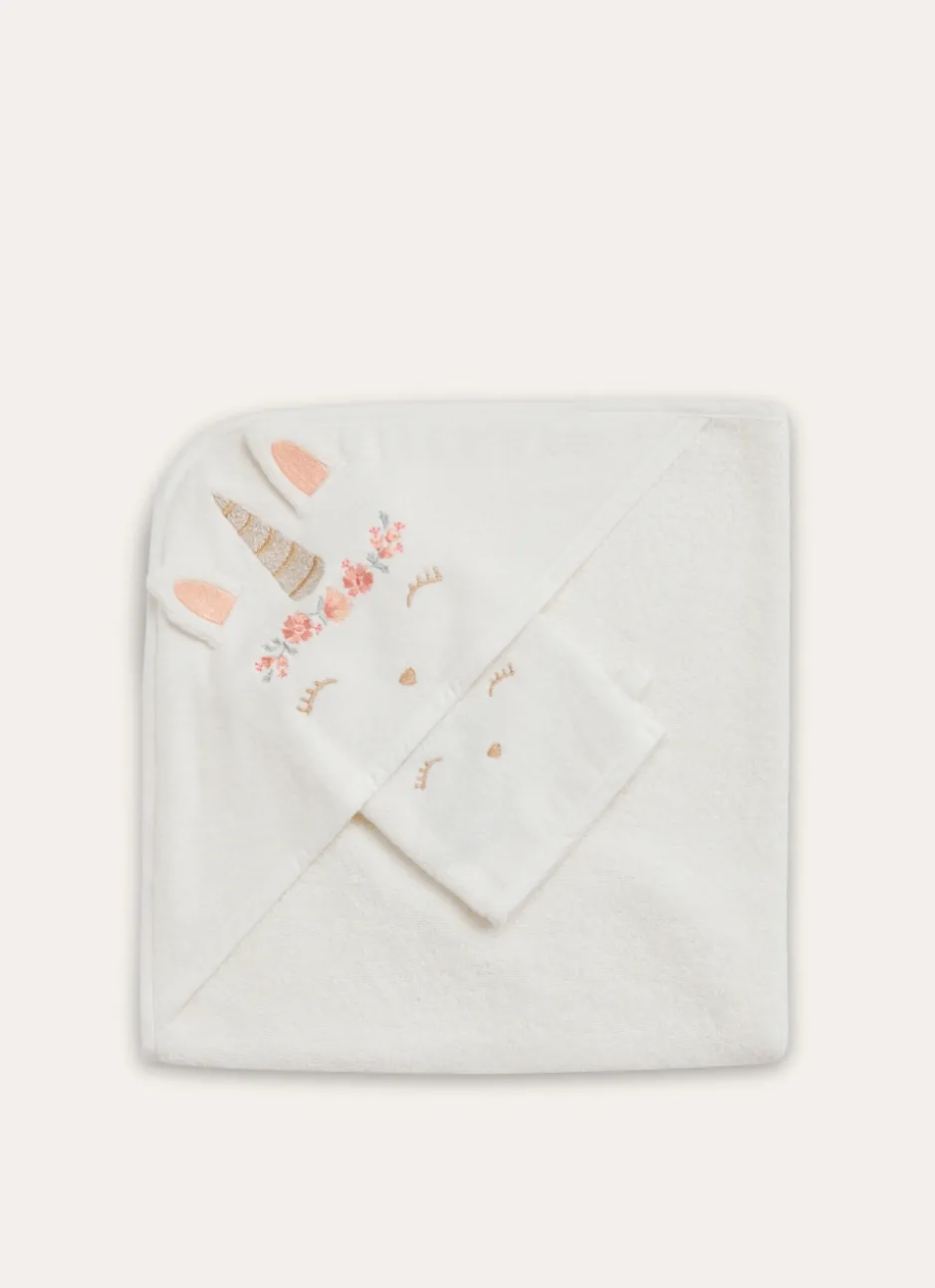 SET CAPE ET GANT LICORNE BLANC