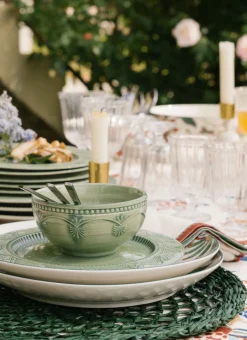 SET DE TABLE EN JONC DE MER TRESSAGE ARTISANAL VERT FONCE