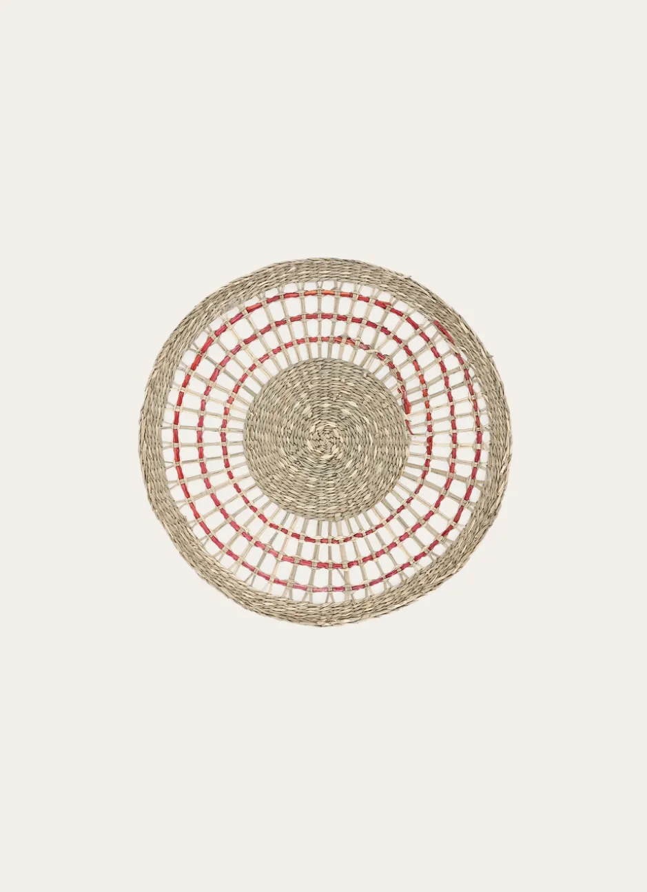 SET DE TABLE ROND EN HERBIER AVEC DÉTAIL COLORÉ NATUREL / ROSE