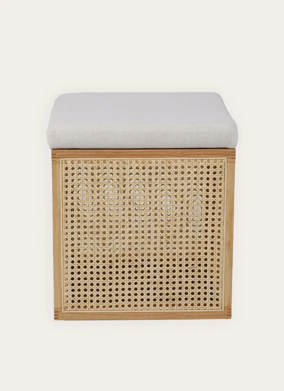 TABOURET EN CANNAGE AVEC RANGEMENT NATUREL/ECRU