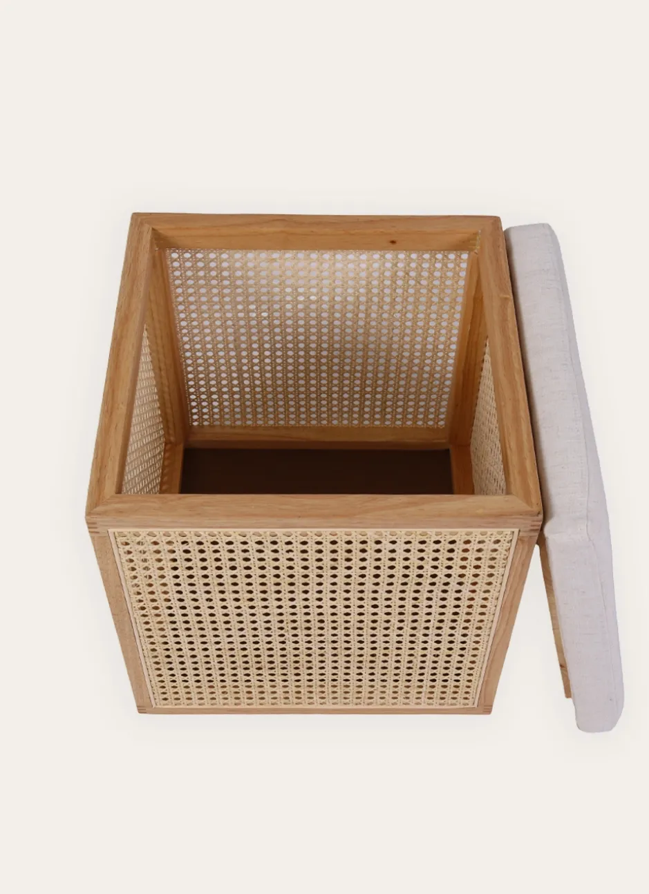 TABOURET EN CANNAGE AVEC RANGEMENT NATUREL/ECRU