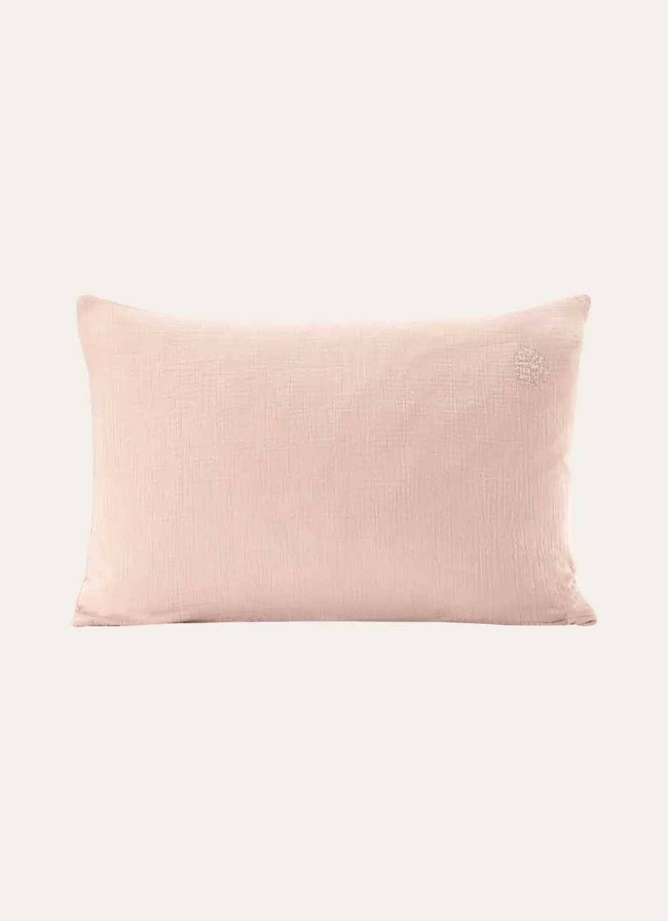 TAIE BÉBÉ EN GAZE DE COTON BRODERIE FEUILLE ROSE