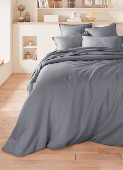 TAIE D'OREILLER EN SATIN DE COTON UNI ARDOISE