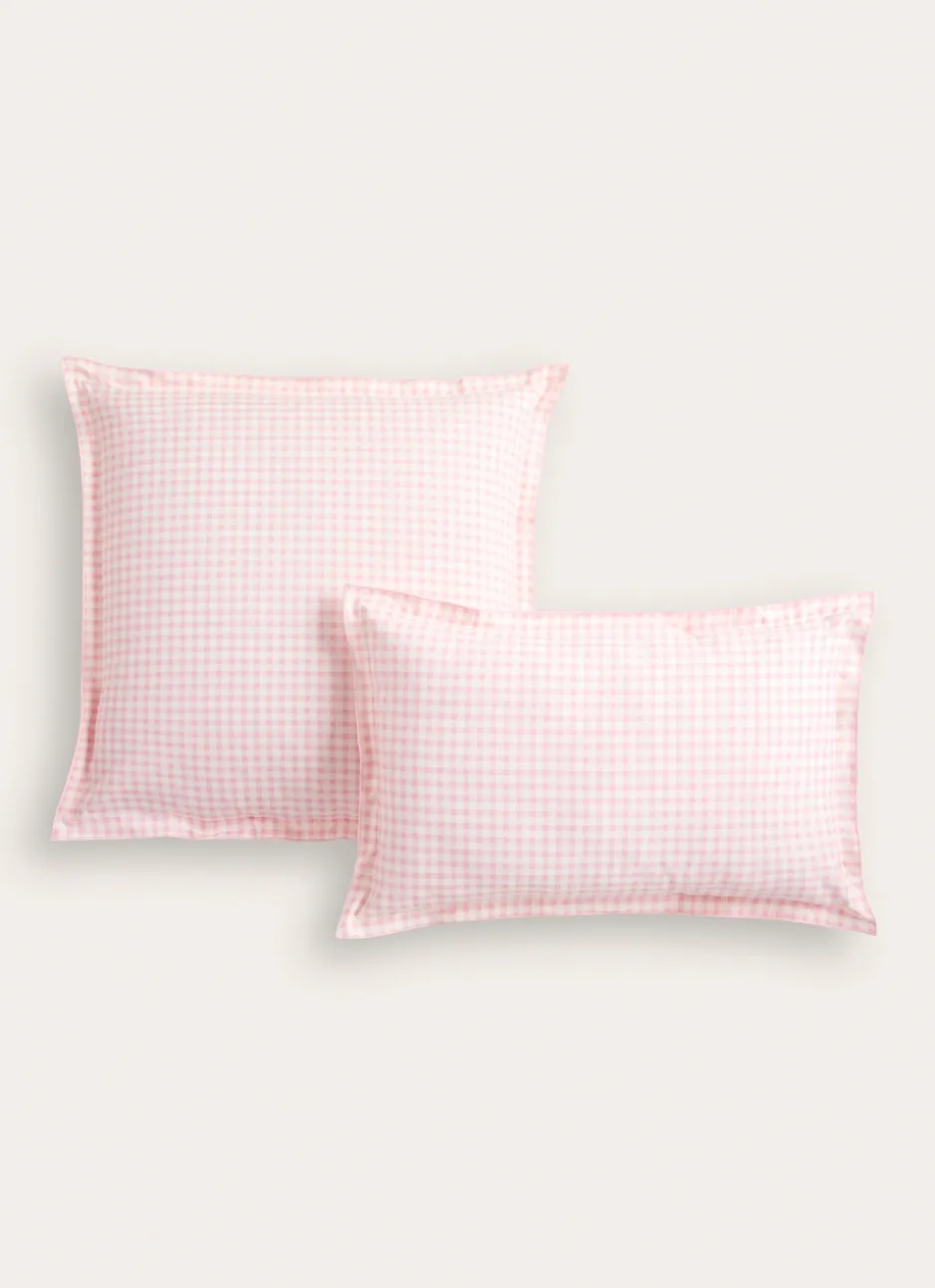 TAIE D'OREILLER ENFANT MOTIF VICHY GINGHAM ROSE