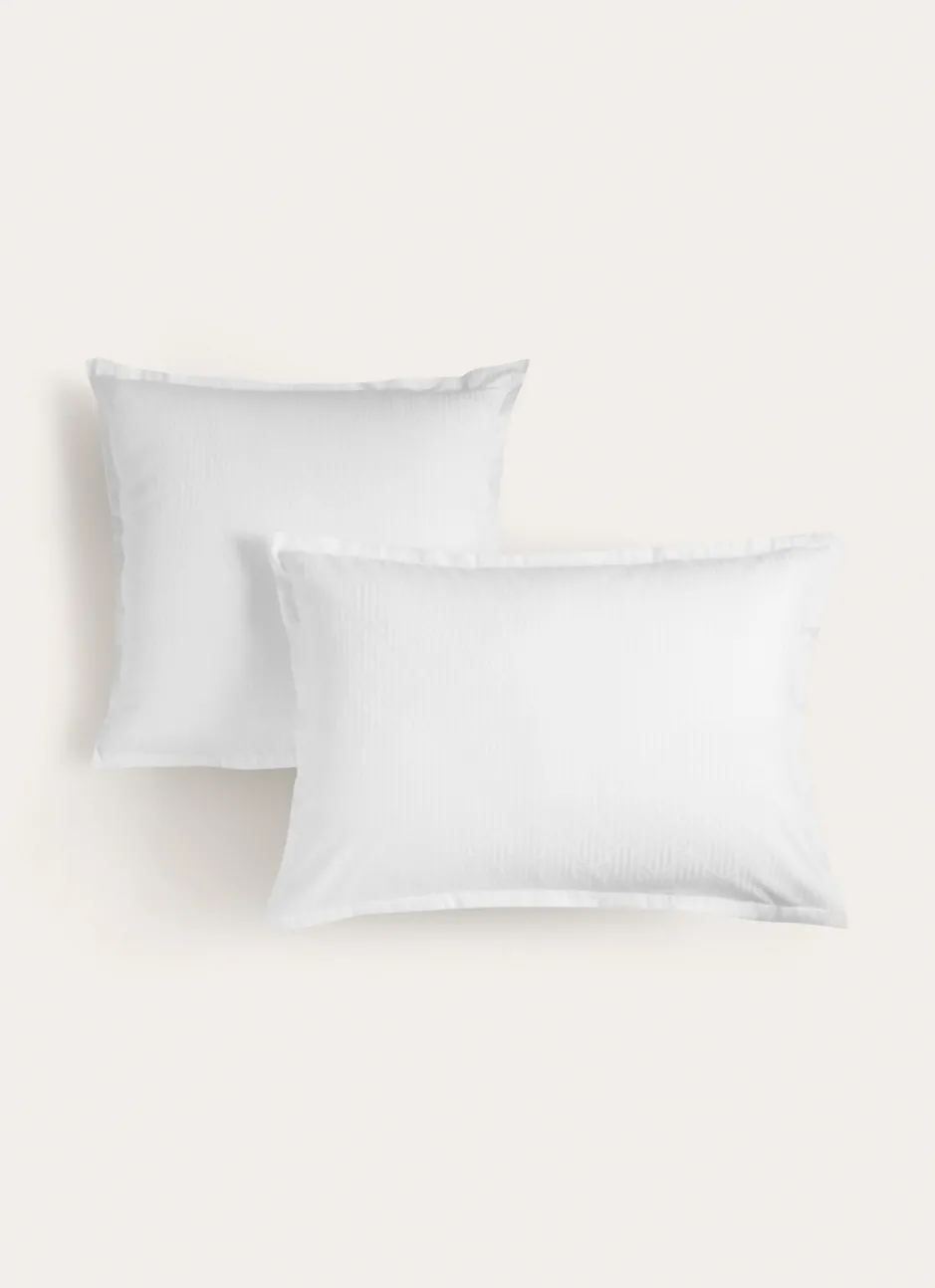 TAIE D'OREILLER JACQUARD UNI MOTIF GÉOMÉTRIQUE LAIT