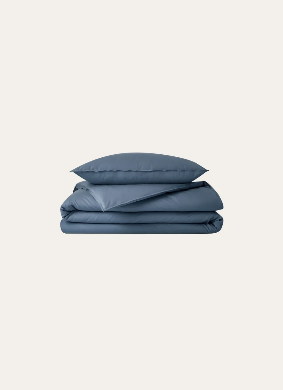 TAIE D'OREILLER UNIE EN COTON LAVÉ BIO GRIS BLEU