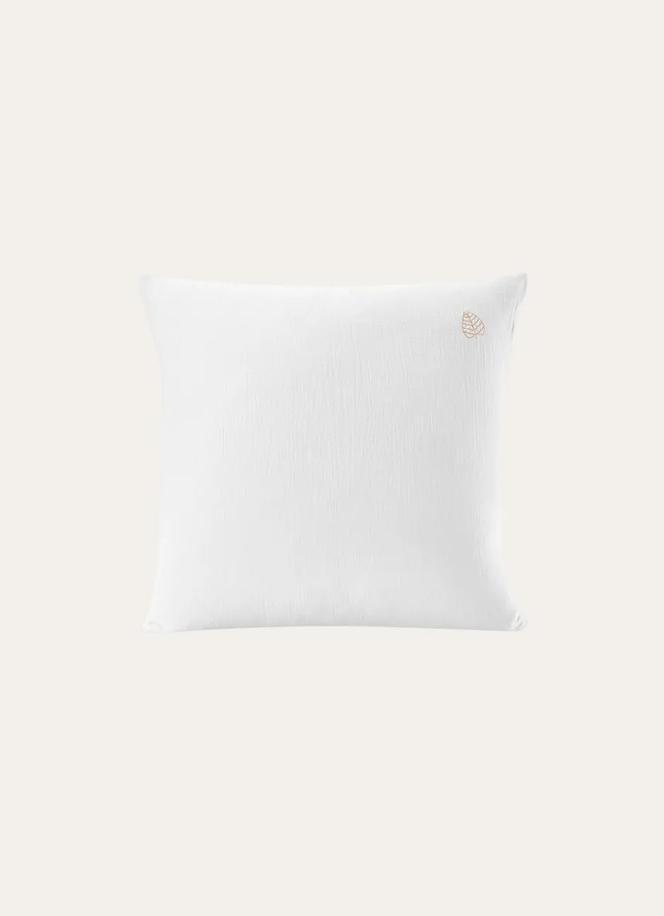 TAIE ENFANT EN GAZE DE COTON BRODERIE FEUILLE LAIT