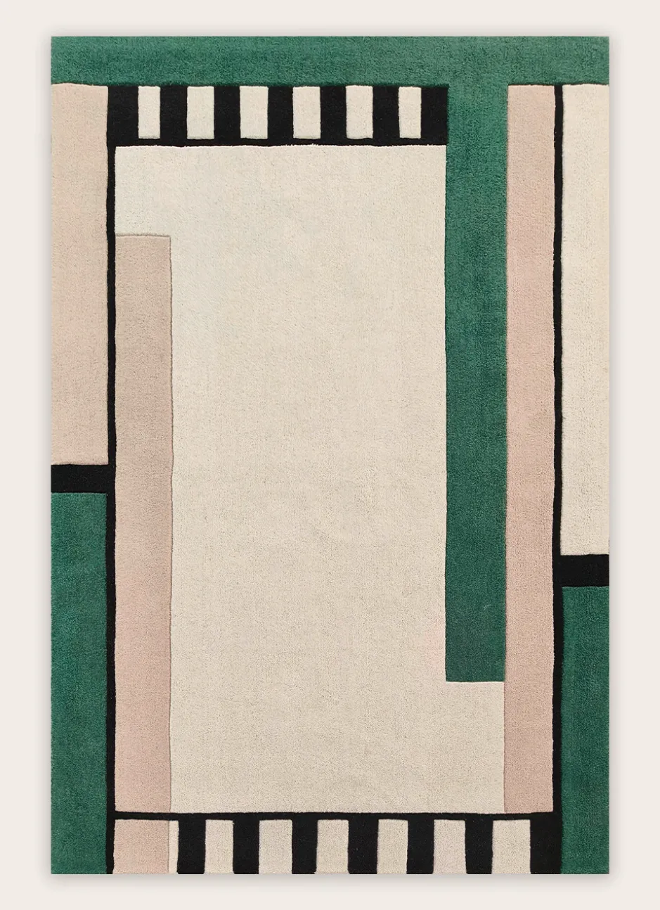 TAPIS EN LAINE TUFTÉ À LARGES BANDES RAYÉES BEIGE/VERT