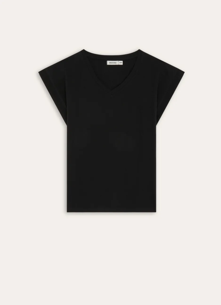 TEE SHIRT MANCHES COURTES COL V EN COTON Noir