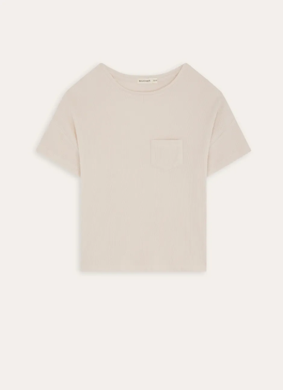 TOP MANCHES COURTES EN MAILLE NID D'ABEILLE ECRU