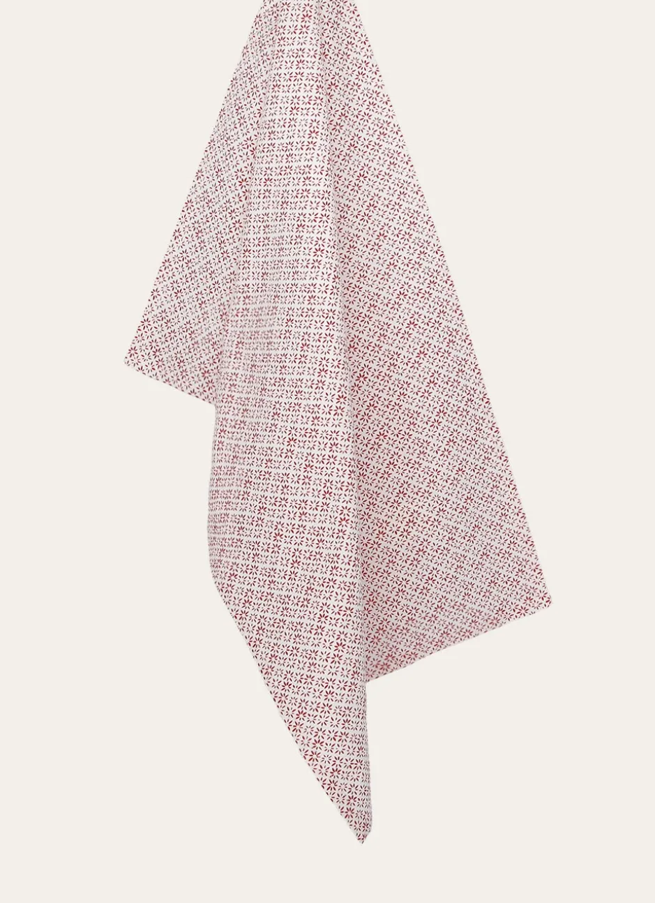 TORCHON EN COTON MINI MOTIFS BLANC ROUGE