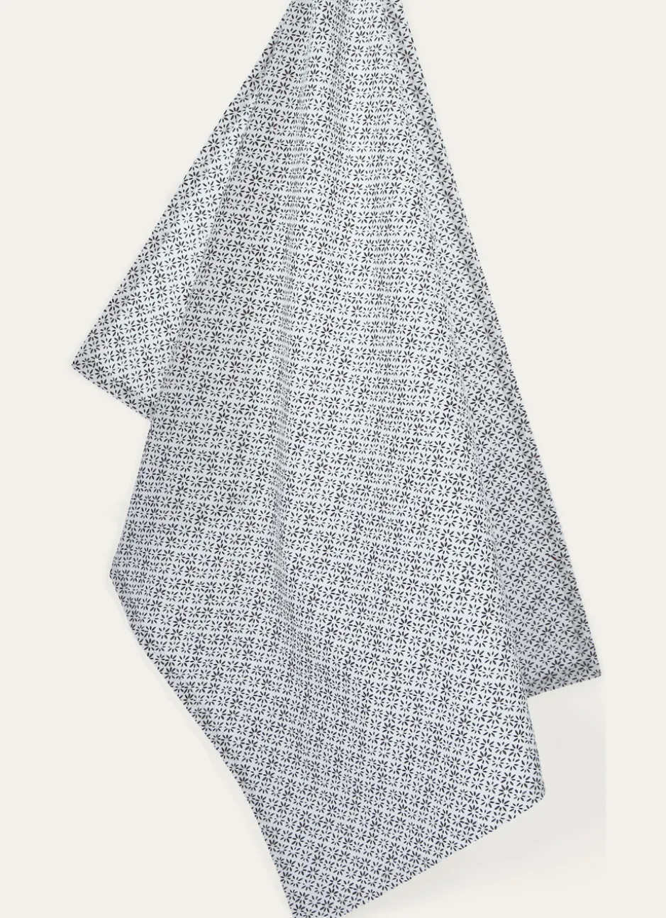 TORCHON EN COTON MINI MOTIFS BLANC GRIS