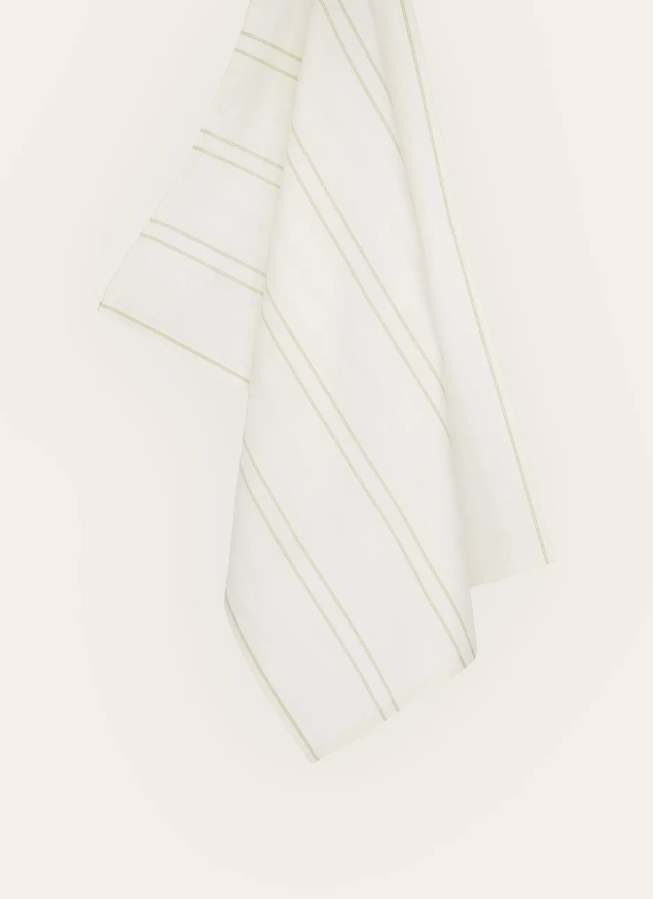 TORCHON EN COTON TEXTURÉ AVEC RAYURES vert