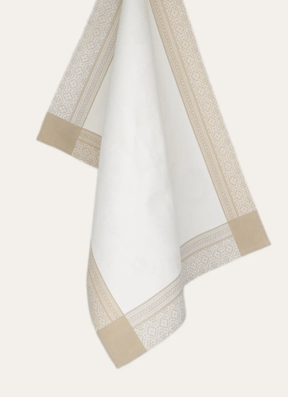 TORCHON EN JACQUARD FIL TEINT BLANC/BEIGE