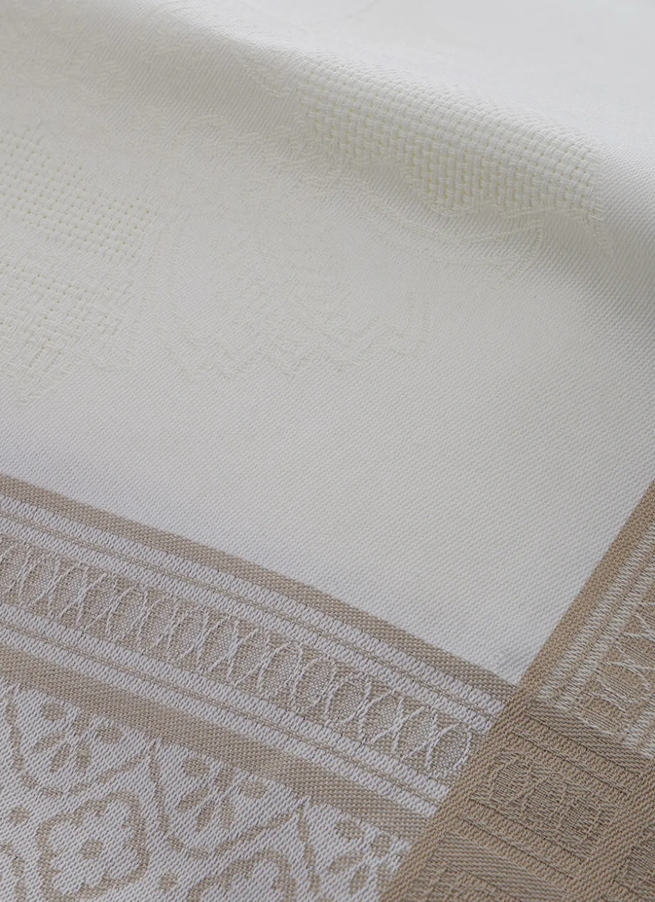 TORCHON EN JACQUARD FIL TEINT BLANC/BEIGE