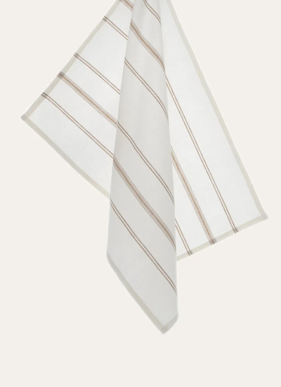 TORCHON RAYÉ EN TOILE DE COTON BEIGE