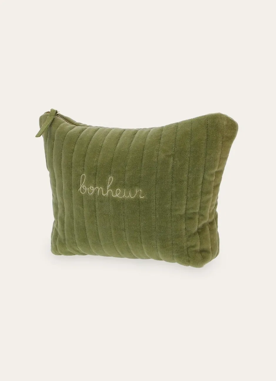 TROUSSE DE TOILETTE EN VELOURS MATELASSÉ KAKI