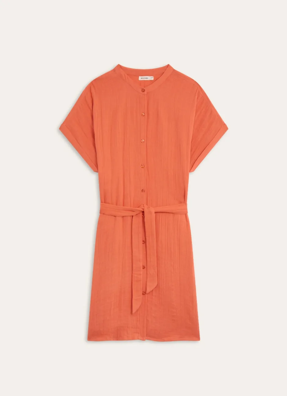 TUNIQUE MANCHES COURTES EN GAZE DE COTON TERRACOTTA