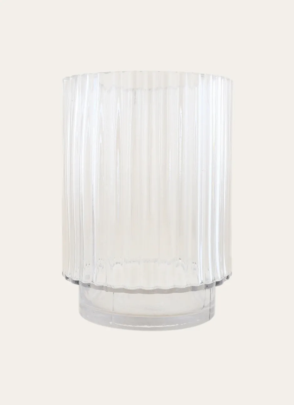 VASE CYLINDRIQUE EN VERRE STRIÉ TRANSPARENT