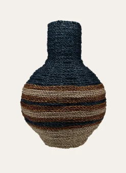 VASE EN FIBRES NATURELLES OBÉLIX BEIGE / OCRE / BLEU