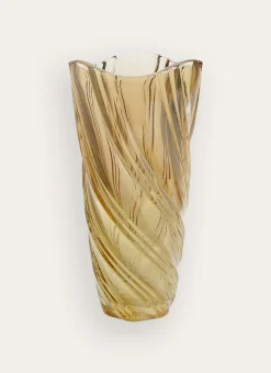 VASE EN VERRE ÉPAIS IRISÉ EFFET DRAPÉ AMBRE