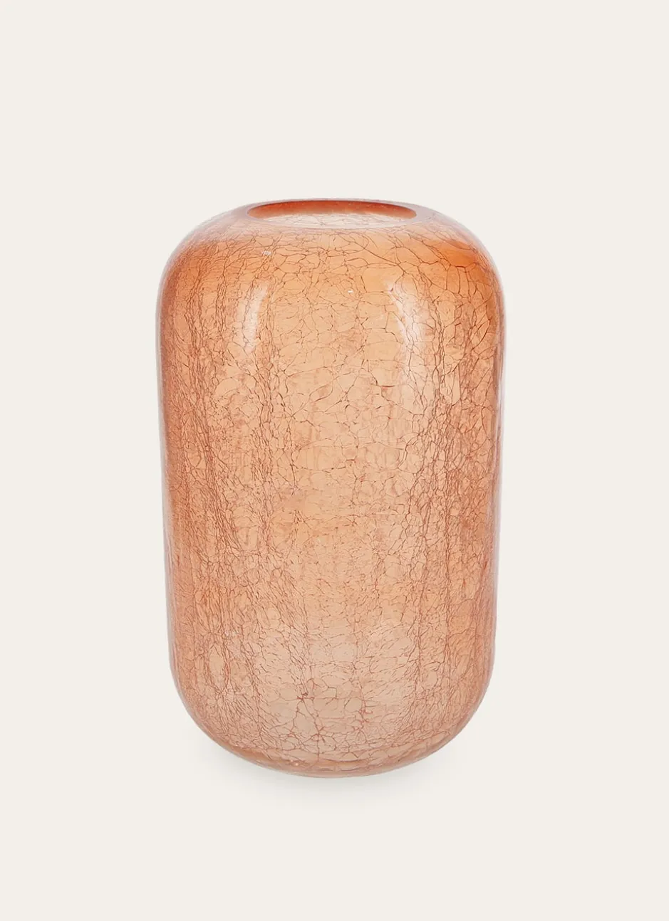VASE EN VERRE TRANSPARENT COLORÉ EFFET CRAQUELÉ PECHE