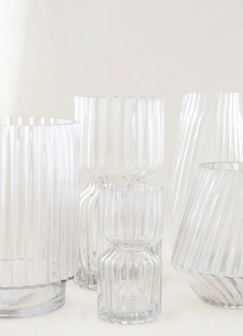 VASE RECTANGULAIRE EN VERRE STRIÉ PETIT FORMAT TRANSPARENT