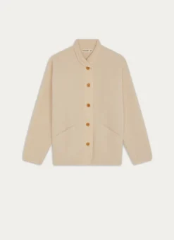 VESTE BOUTONNÉE SHERPA ET VELOURS CALOU ÉCRU