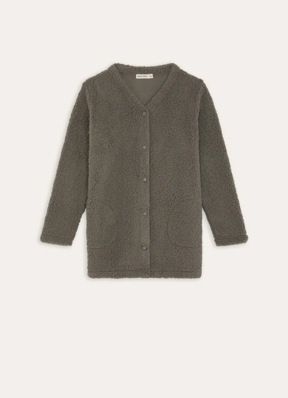 VESTE MANCHES LONGUES BOUTONNÉE EN SHERPA ETAIN