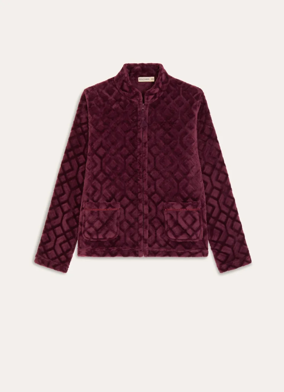 VESTE MANCHES LONGUES ZIPPÉE EN POLAIRE AUBERGINE