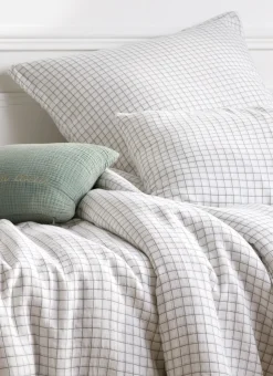 HOUSSE DE COUETTE GAZE DE COTON IMPRIMÉ CARREAUX ECRU